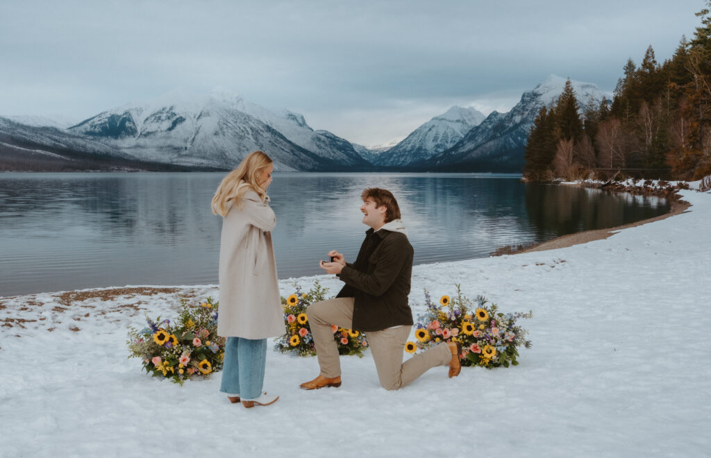 surprise proposal at lake McDonald in glacier national park